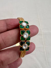 Gold polish kundan and emerald flower kada-Silver Bracelet-CI-House of Taamara